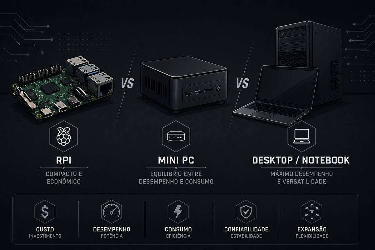 Capa do artigo: Raspberry Pi, mini-PC ou desktop, hardware pro homelab